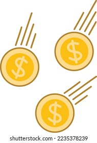 falling dollar coin illustration vector hand drawing