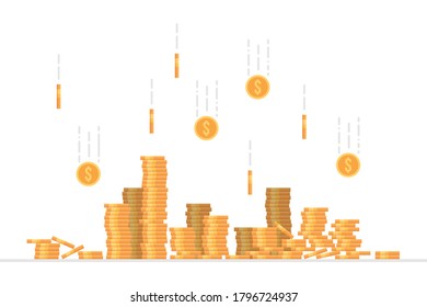 Falling dollar coins vector illustration in flat style