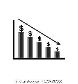 Falling dollar icon, infographics, inflation, financial crisis, vector illustration
