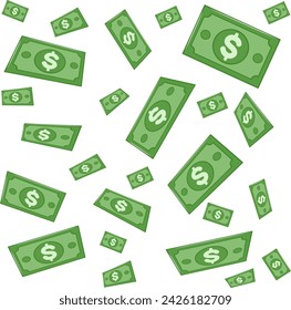 Falling Dollar Money Green Paper Bills Cartoon Vector Illustration