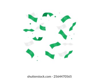 Falling dollars currency vector illustration. Isolated cartoon US paper bills on white background. Falling Dollar Currency Vector Illustration - Cartoon US Paper Bills Isolated on White Background