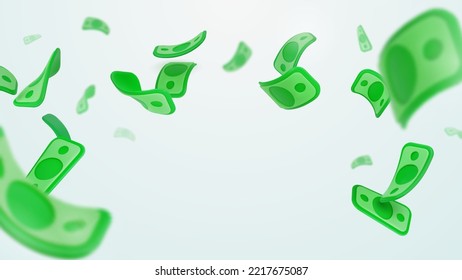 Falling dollars money 3d cartoon vector illustration. Isolated cartoon US paper bills on white background. Winning jackpot web banner money hurricane