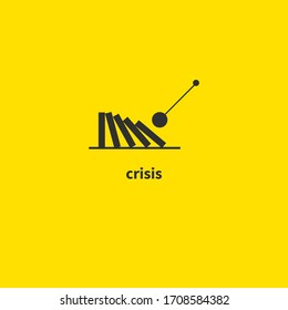 Falling domino icon, metaphor for crisis or fall, crash symbol, failure sign. Vector illustration
