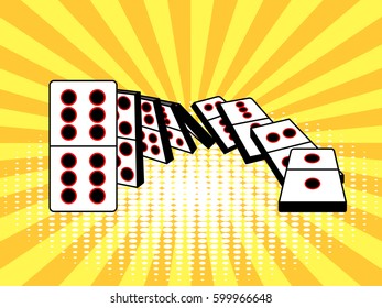 Falling dominoes comic book pop art retro style vector illustration