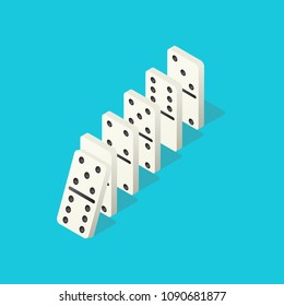 Falling dominoes. Domino effect, chain reaction and disaster business vector concept. Action and reaction to balance business, chain row, disaster strategy illustration