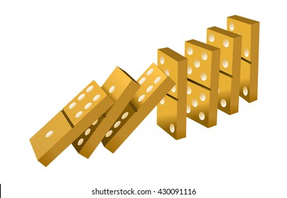 Falling dominoes gold. Gold Icon game of dominoes. icon vector for web. Push domino.