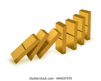 Falling dominoes. Gold Icon game of dominoes. Board game Domino. Domino icon vector for web. Push domino.