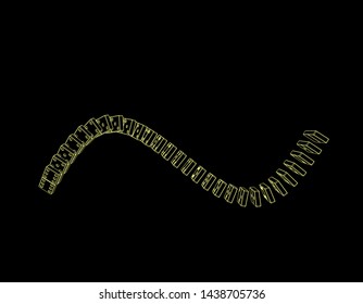 Falling dominoes. Isolated on black background. Vector outline illustration. Top view.