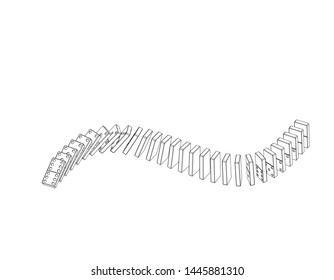 Falling Dominoes. Isolated On White Background. Vector Outline Illustration. Isometric Projection.