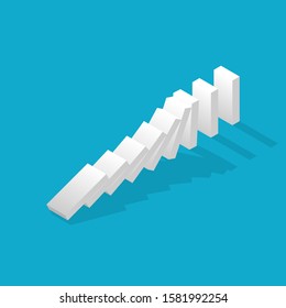 Falling Dominoes On A Blue Background. Isometric Illustration. Vector