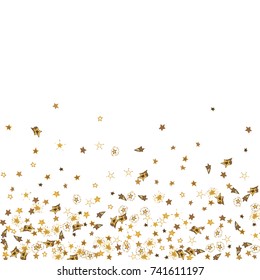 Falling doodle golden stars  on white background. Stars confetti vector illustration for print, paper, textile.