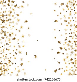 Falling doodle golden stars on white background. Stars confetti vector illustration for print, paper, textile.