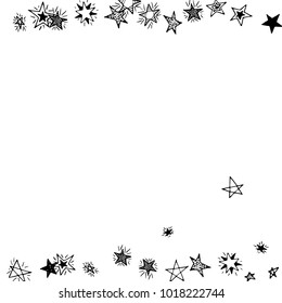 Falling Doodle Stars. Simple Black and White Background with Falling Confetti. Cute Hand Drawn Scribble Stars for Greeting Card, Poster or Banner. Vector.