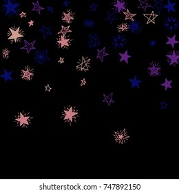 Falling Doodle Stars. Simple Black Background with Falling Confetti. Cute Hand Drawn Scribble Stars for Greeting Card, Poster or Banner. Vector.
