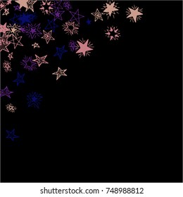 Falling Doodle Stars. Simple Black Background with Falling Confetti. Cute Hand Drawn Scribble Stars for Greeting Card, Poster or Banner. Vector.