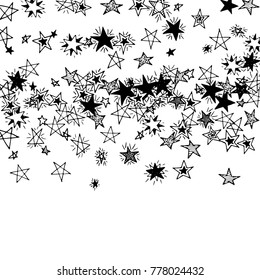 Falling Doodle Stars. Simple Black and White Background with Falling Confetti. Cute Hand Drawn Scribble Stars for Greeting Card, Poster or Banner. Vector.
