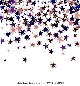 Falling Doodle Stars. Simple White Background with Falling Confetti. Cute Hand Drawn Scribble Stars for Greeting Card, Poster or Banner. Vector.