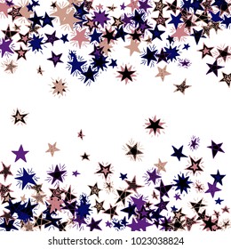 Falling Doodle Stars. Simple White Background with Falling Confetti. Cute Hand Drawn Scribble Stars for Greeting Card, Poster or Banner. Vector.