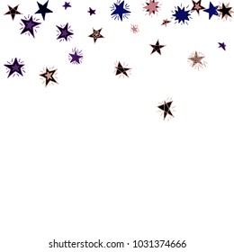 Falling Doodle Stars. Simple White Background with Falling Confetti. Cute Hand Drawn Scribble Stars for Greeting Card, Poster or Banner. Vector.