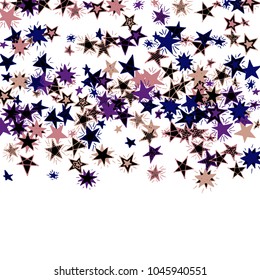Falling Doodle Stars. Simple White Background with Falling Confetti. Cute Hand Drawn Scribble Stars for Greeting Card, Poster or Banner. Vector.