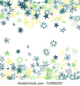 Falling Doodle Stars. Simple White Background with Falling Confetti. Cute Hand Drawn Scribble Stars for Greeting Card, Poster or Banner. Vector.