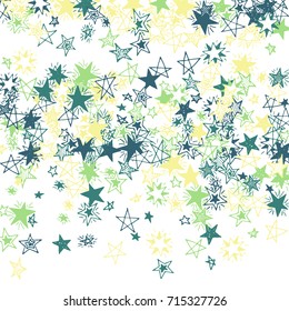Falling Doodle Stars. Simple White Background with Falling Confetti. Cute Hand Drawn Scribble Stars for Greeting Card, Poster or Banner. Vector.