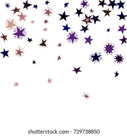 Falling Doodle Stars. Simple White Background with Falling Confetti. Cute Hand Drawn Scribble Stars for Greeting Card, Poster or Banner. Vector.