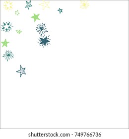 Falling Doodle Stars. Simple White Background with Falling Confetti. Cute Hand Drawn Scribble Stars for Greeting Card, Poster or Banner. Vector.