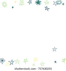 Falling Doodle Stars. Simple White Background with Falling Confetti. Cute Hand Drawn Scribble Stars for Greeting Card, Poster or Banner. Vector.