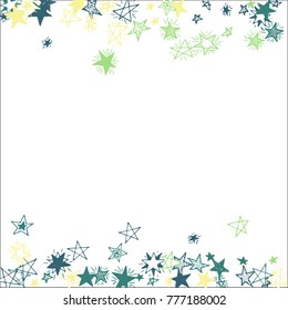 Falling Doodle Stars. Simple White Background with Falling Confetti. Cute Hand Drawn Scribble Stars for Greeting Card, Poster or Banner. Vector.