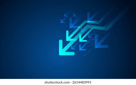 The falling down arrows of momentum, set of bold blue arrow leading down trend, a representing business fall down, technological progress, and vector illustration
