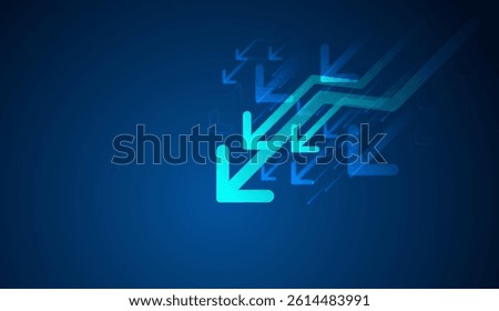 The falling down arrows of momentum, set of bold blue arrow leading down trend, a representing business fall down, technological progress, and vector illustration