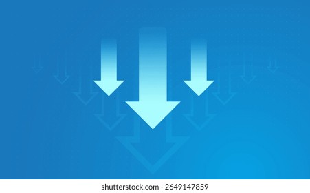 Setas descendentes para a tendência descendente no fundo azul claro mostrando os conceitos de negócios, finanças e mercado de ações ilustração vetorial