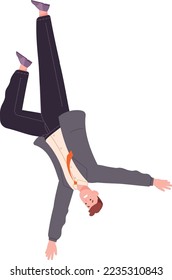 Falling down businessman. Stressed disappointed person in despair isolated on white background