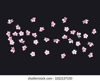 Falling Down Cherry Blossom, Realistic Vector Background. Beautiful Sakura Soft Romantic Illustration. Wedding Decoration, Falling Spring Cherry Blossom, Love Magic Design. Showering Blooming Sakura.