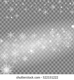 Falling down Christmas beautiful snow, snowflake isolated on transparent background. Vector illustration.