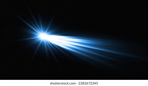 Falling down comet on transparent background. Sparkle meteor, comet and asteroid with space trails. Luxury shiny trail of fire particles with luminous star.