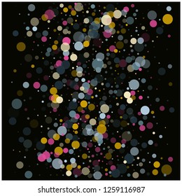 Falling Down Confetti Background, Flying Snowfall Vector Circles. Party Celebration Trendy VIP Texture, Christmas, New Year, Birthday Frame, Decoration. Sparkling Swirl Isolated Confetti Scatter
