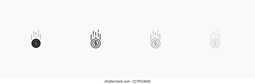 Falling down dollar coin vector icon