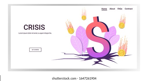 Absturz von Dollarmünzen Finanzkrise Bankrott Risiko Währungsabbau Haushaltszusammenbruch Konzept horizontale Kopienraum-Vektorillustration Illustration