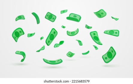 Falling Down Dollars Currency Down 3d Cartoon Vector Illustration. Isolated Cartoon US Paper Bills On White Background