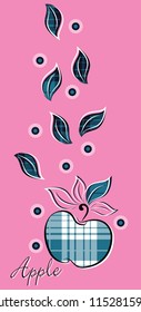 Falling down leaves, fabric patterned apple with points and text. Vector illustration.