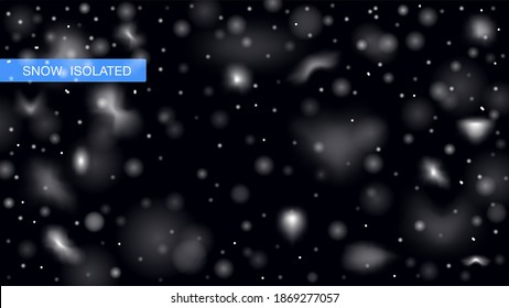 Falling down real snowflakes. Digital realistic heavy snow Isolated on black background.