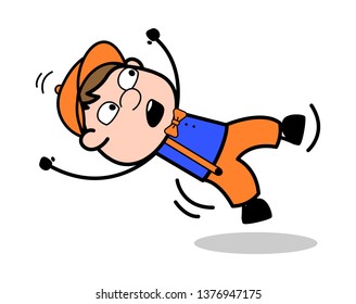 Falling Down - Retro Cartoon Carpenter Worker Vector Illustration﻿
