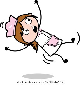 Falling Down - Retro Cartoon Waitress Female Chef Vector Illustration
