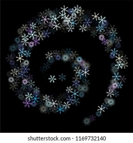 Falling down snow confetti, snowflake vector border. Festive winter, Christmas, New Year party decoration. Retro frame, winter storm, sparkling trail. Hipster snowfall falling snowflakes confetti