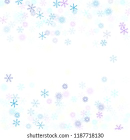 Falling down snow confetti, snowflake vector border. Winter holidays, Christmas, New Year party decoration. Textured frame, winter storm, sparkling trail. Hipster snowfall falling snowflakes confetti