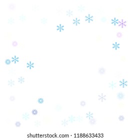 Falling down snow confetti, snowflake vector border. Winter holidays, Christmas, New Year party decoration. Cold weather, winter storm, sparkling texture. Hipster snowfall falling snowflakes confetti
