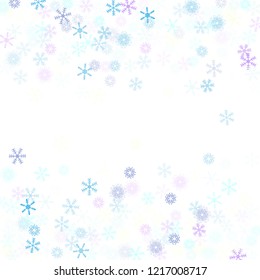 Falling down snow confetti, snowflake vector border. Winter holidays, Christmas, New Year party decoration. Textured frame, winter storm, sparkling trail. Hipster snowfall falling snowflakes confetti