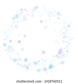 Falling down snow confetti, snowflake vector border. Festive winter, Christmas, New Year party pattern. Cold weather, winter storm, sparkling texture. Vintage snowfall falling snowflakes confetti